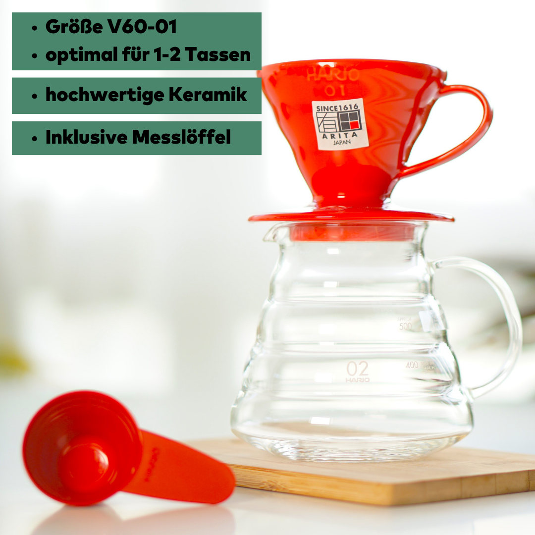 Hario V60 01 Kaffee Handfilter aus Keramik für 1-2 Tassen, rot