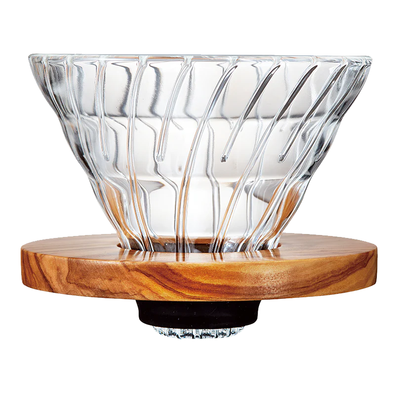 Hario V60 02 Kaffee Filterkorb aus Glas mit Olivenholz für 1-4 Tassen