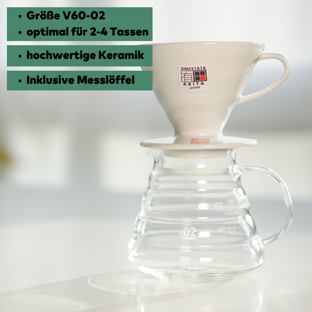 Hario V60 02 Kaffee Handfilter aus Keramik für 1-4 Tassen, weiß