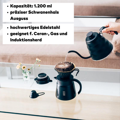 Hario V60 Pour Over Kaffee Wasserkessel aus Edelstahl für 1,2l, matt schwarz