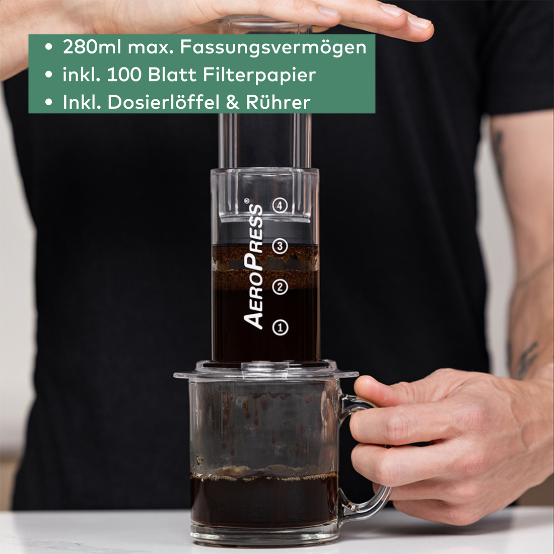 AeroPress Clear Espresso Kaffeebereiter Set inkl. 100 Papierfilter