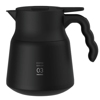 Hario V60 PLUS Kaffeekanne – Pour Over Server mit Deckel, Edelstahl, schwarz