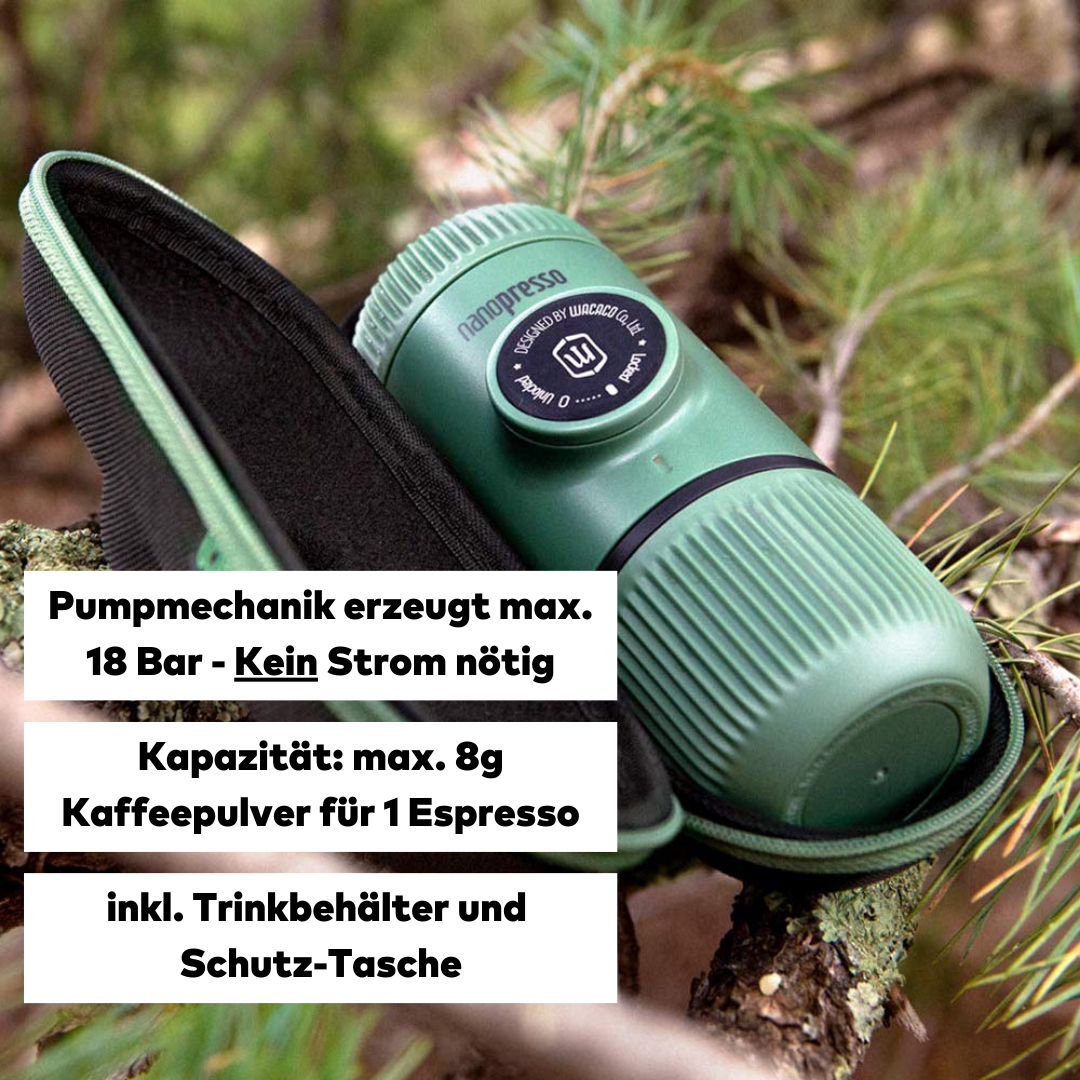 Wacaco Nanopresso, Outdoor Espresso Bereiter mit Schutztasche, 18 bar, kompakt