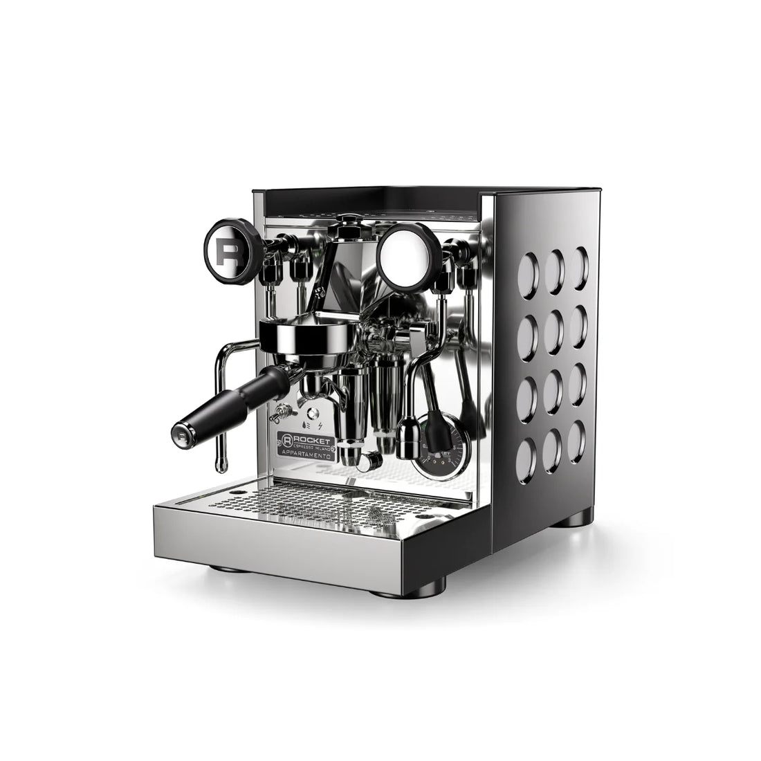 Rocket Appartamento Siebträger Maschine in der Variante tca chrom-weiss, frontale Ansicht