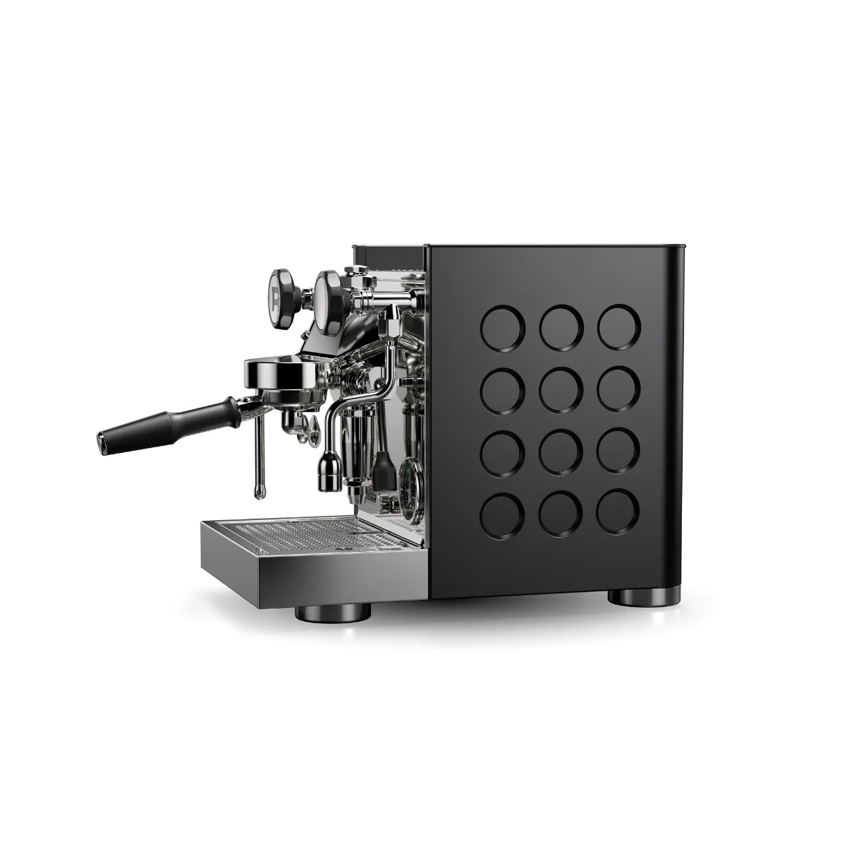 Rocket Appartamento Siebträger Maschine in der Variante tca schwarz-schwarz, seitliche Ansicht