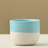 Keramik-Kaffeetasse, japanischer Keramikstil, hell mit farblichem Rand hellblau, Volumen: 150ml, ohne Griff