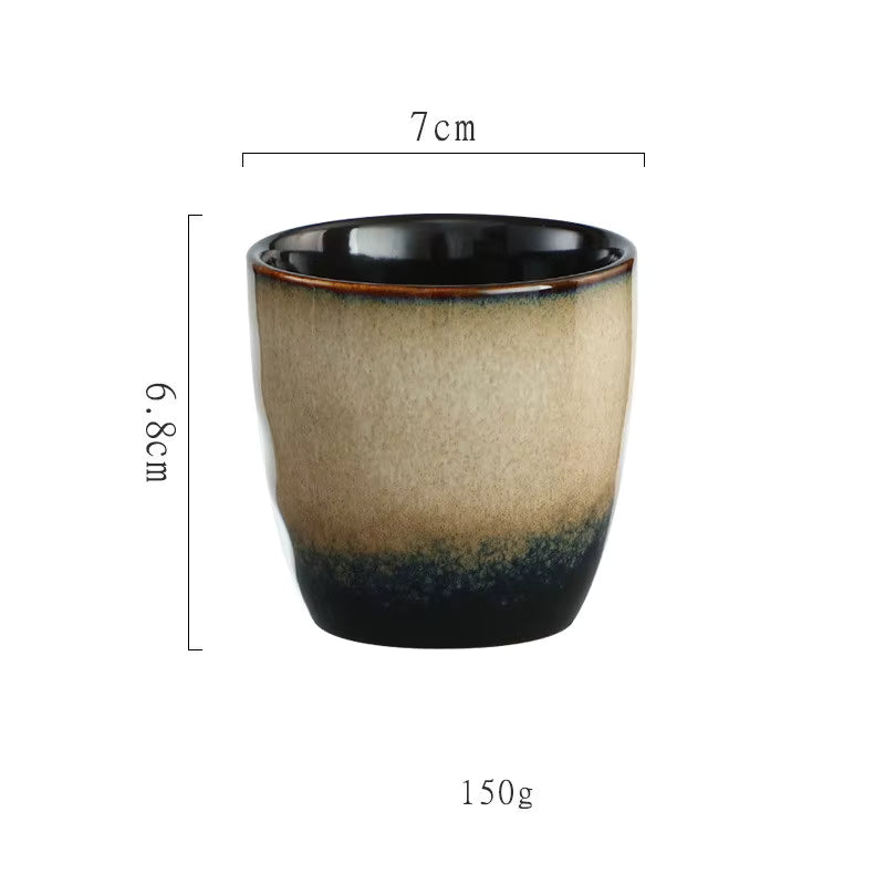 japanische Keramik-Kaffeetasse, 150ml, mehrfarbig beige mit Verlauf, glänzend, mit leichten Vertiefungen für die Finger und für angenehme Haptik