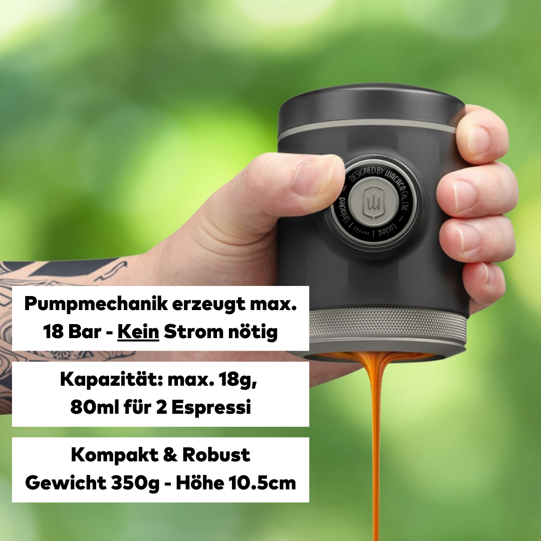 Wacaco Picopresso Outdoor Espresso Bereiter, 18 bar, kompakt, für 2 Espressi